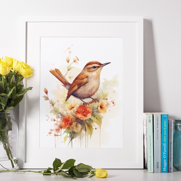Watercolor Wren Bird Portrait Wall Art Illustration Print Poster Unframed - Picture 9 of 9